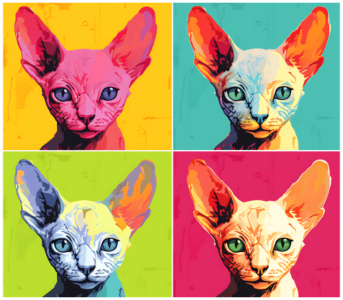 (s388-4-1R) Pop Artwork 4 Panel Cat