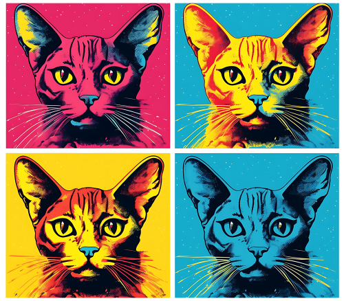 (s388-4-1S) Pop Artwork 4 Panel Cat