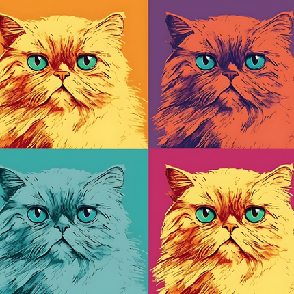 (s388-4-1T) Pop Artwork 4 Panel Cat