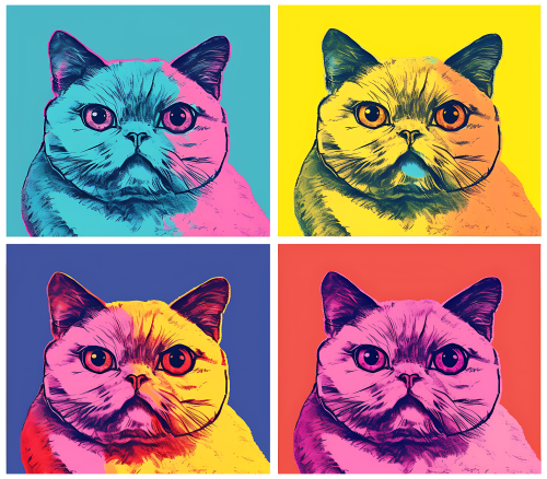 (s388-4-1U) Pop Artwork 4 Panel Cat