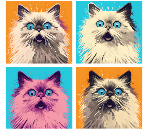 (s388-4-1V) Pop Artwork 4 Panel Cat