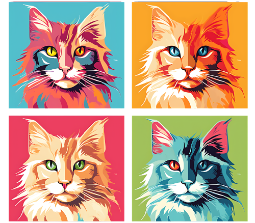 (s388-4-1W) Pop Artwork 4 Panel Cat