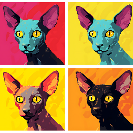 (s388-4-1X) Pop Artwork 4 Panel Cat
