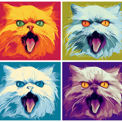 (s388-4-1Y) Pop Artwork 4 Panel Cat