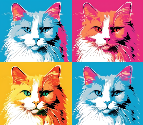(s388-4-1Z) Pop Artwork 4 Panel Cat