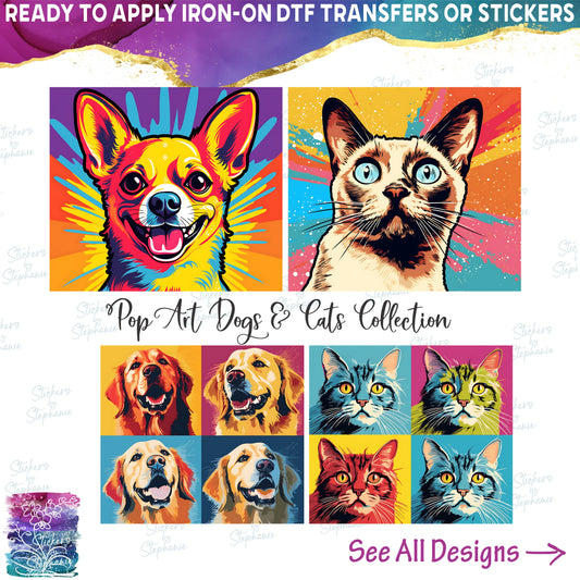 (s388) Pop Art Dogs or Cats 1 Panel & 4 Panel Collection 154 Style Options