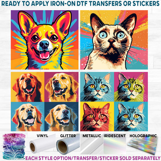 (s388) Pop Art Dogs or Cats 1 Panel & 4 Panel Collection 154 Style Options