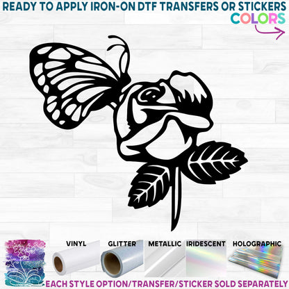 (s038-1Z) Butterfly Rose Printed Heat Transfer or Sticker