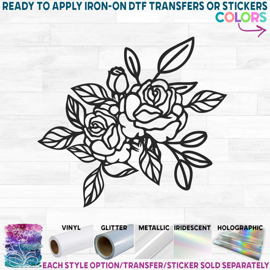 (s038-1Y) Rose Bouquet Roses Printed Heat Transfer or Sticker