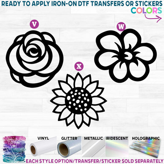 (s038-1) Rose Daisy Sunflower Printed Heat Transfer or Sticker