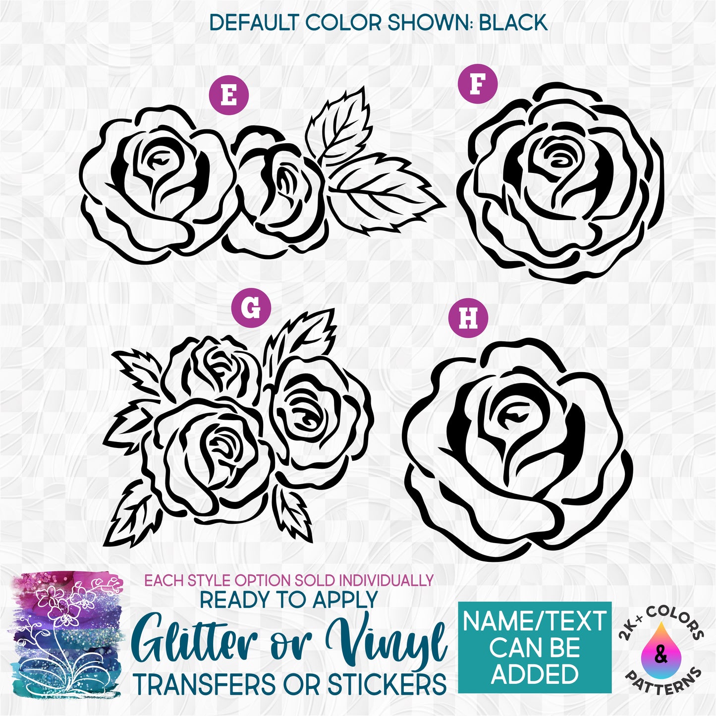 (s038-1) Roses Rose Flower 2 Glitter or Vinyl Iron-On Transfer or Sticker