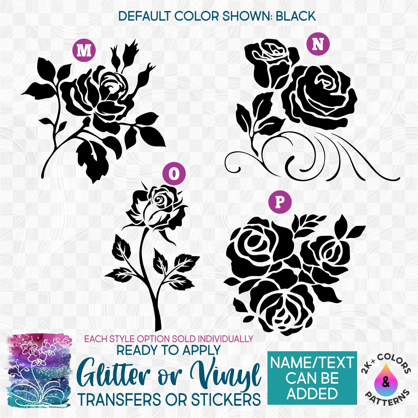 (s038-1) Roses Rose Flower Glitter or Vinyl Iron-On Transfer or Sticker