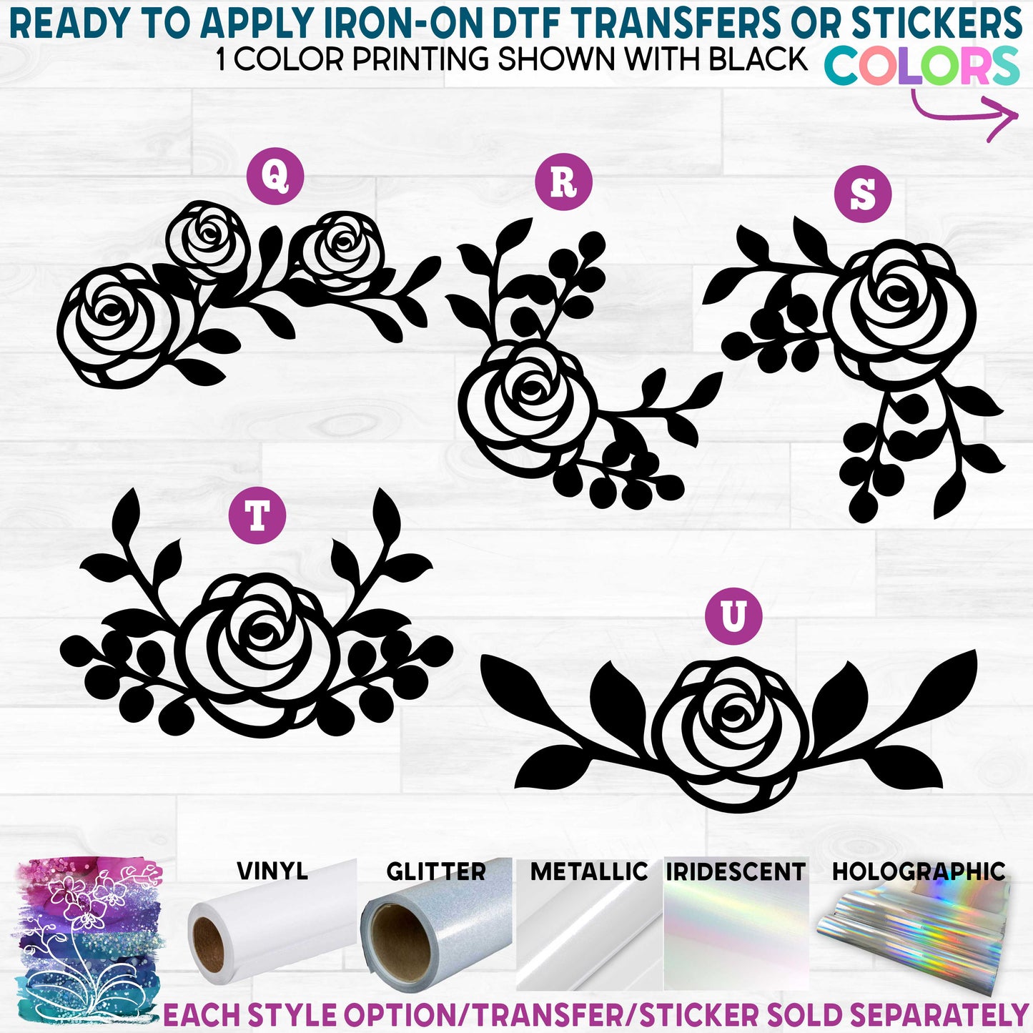 (s038-1) Roses Rose Berries Ready to Apply Iron-On Transfer or Sticker