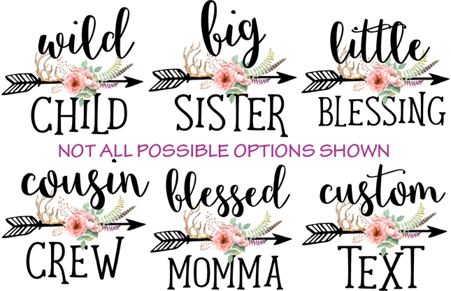 (s391-B) Custom Text Rose Antler Arrow Watercolor