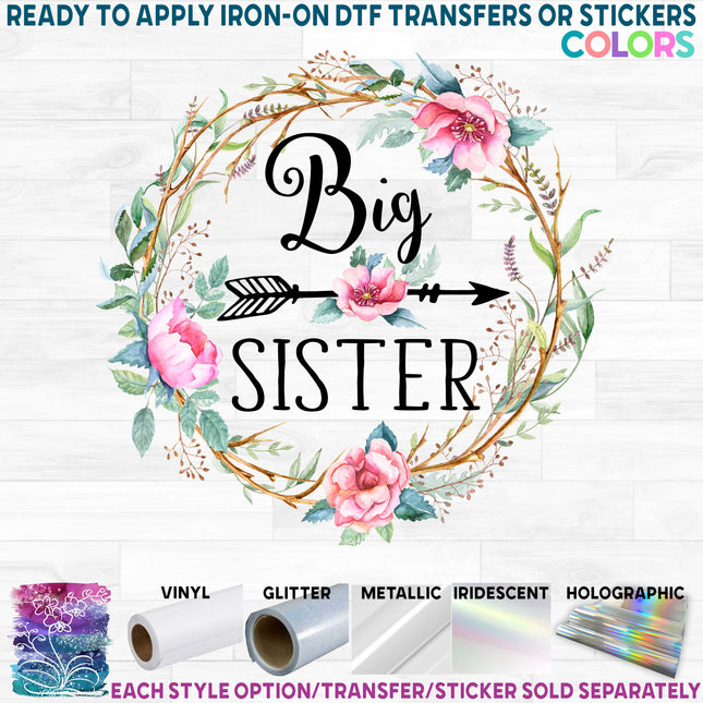 (391-A) Pink Watercolor Floral Big Sister, Little Sister, Custom Text