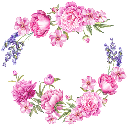 (s396-1-I) Pink Roses Hydrangeas Watercolor Flowers