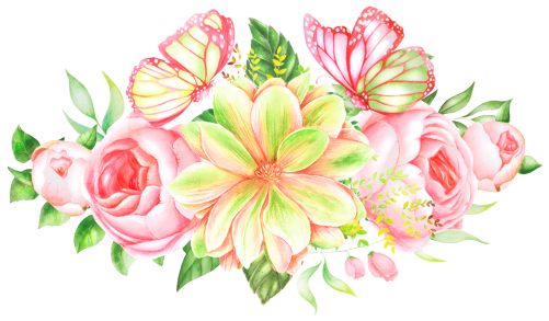 (s396-2-I) Pink Yellow Roses Butterflies Watercolor Flowers