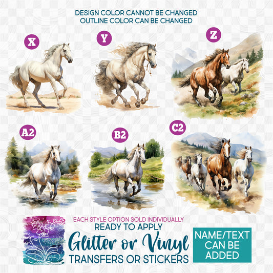 (s398) Horse Horses Watercolor Glitter or Vinyl Iron-On Transfer or Sticker