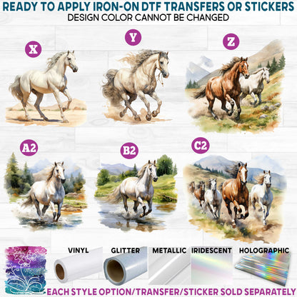 (s398) Horse Horses Watercolor e Printed Heat Transfer or Sticker