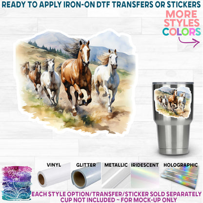 (s398) Horse Horses Watercolor e Printed Heat Transfer or Sticker