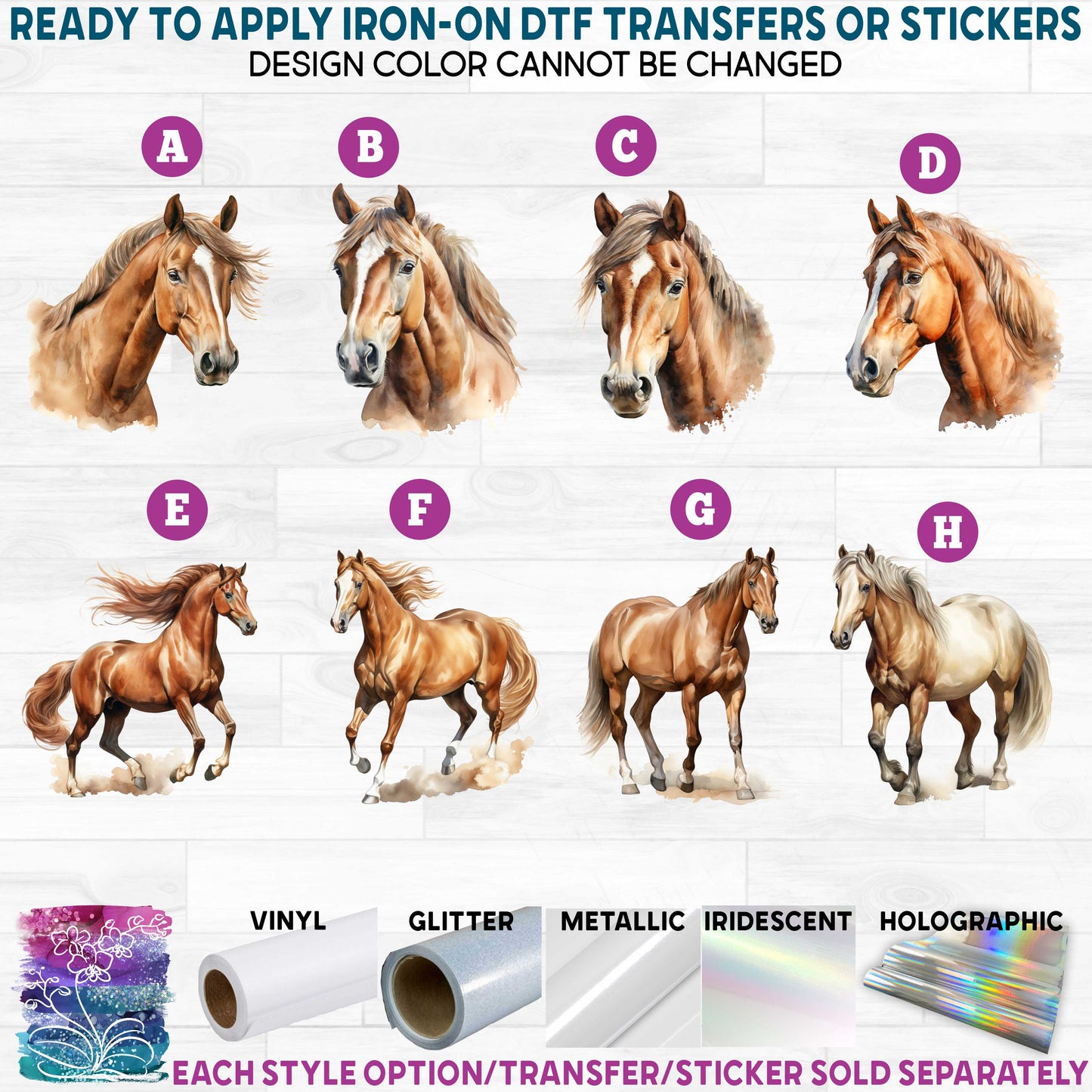 (s398) Horse Horses Watercolor c Printed Heat Transfer or Sticker