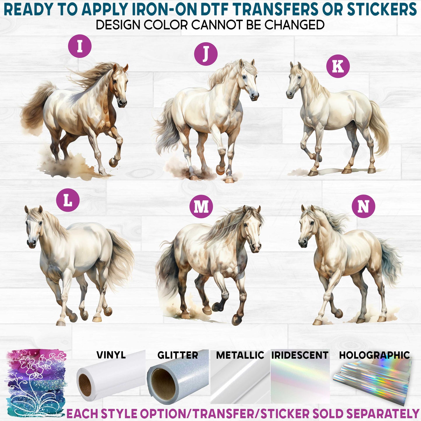 (s398) Horse Horses Watercolor e Printed Heat Transfer or Sticker