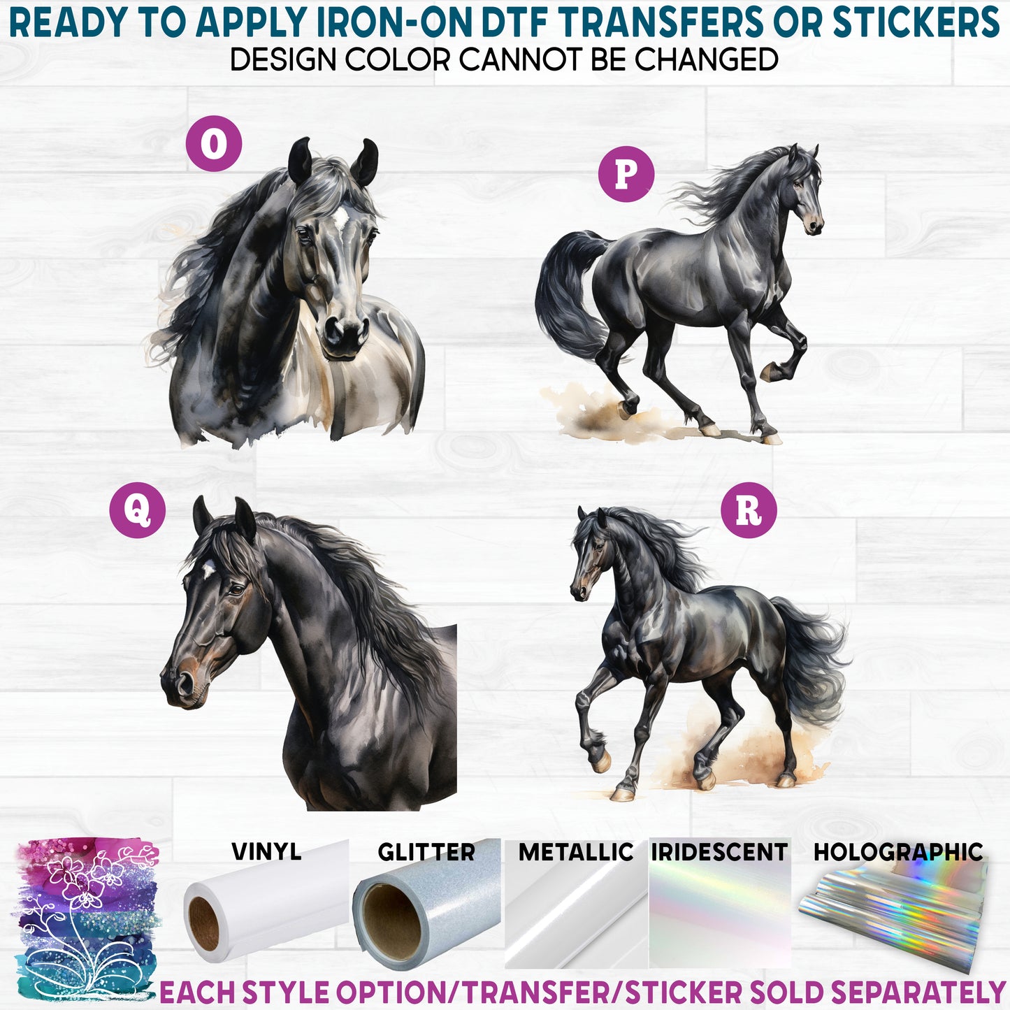 (s398) Horse Horses Watercolor d Printed Heat Transfer or Sticker