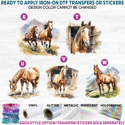 (s398) Horse Horses Watercolor e Printed Heat Transfer or Sticker