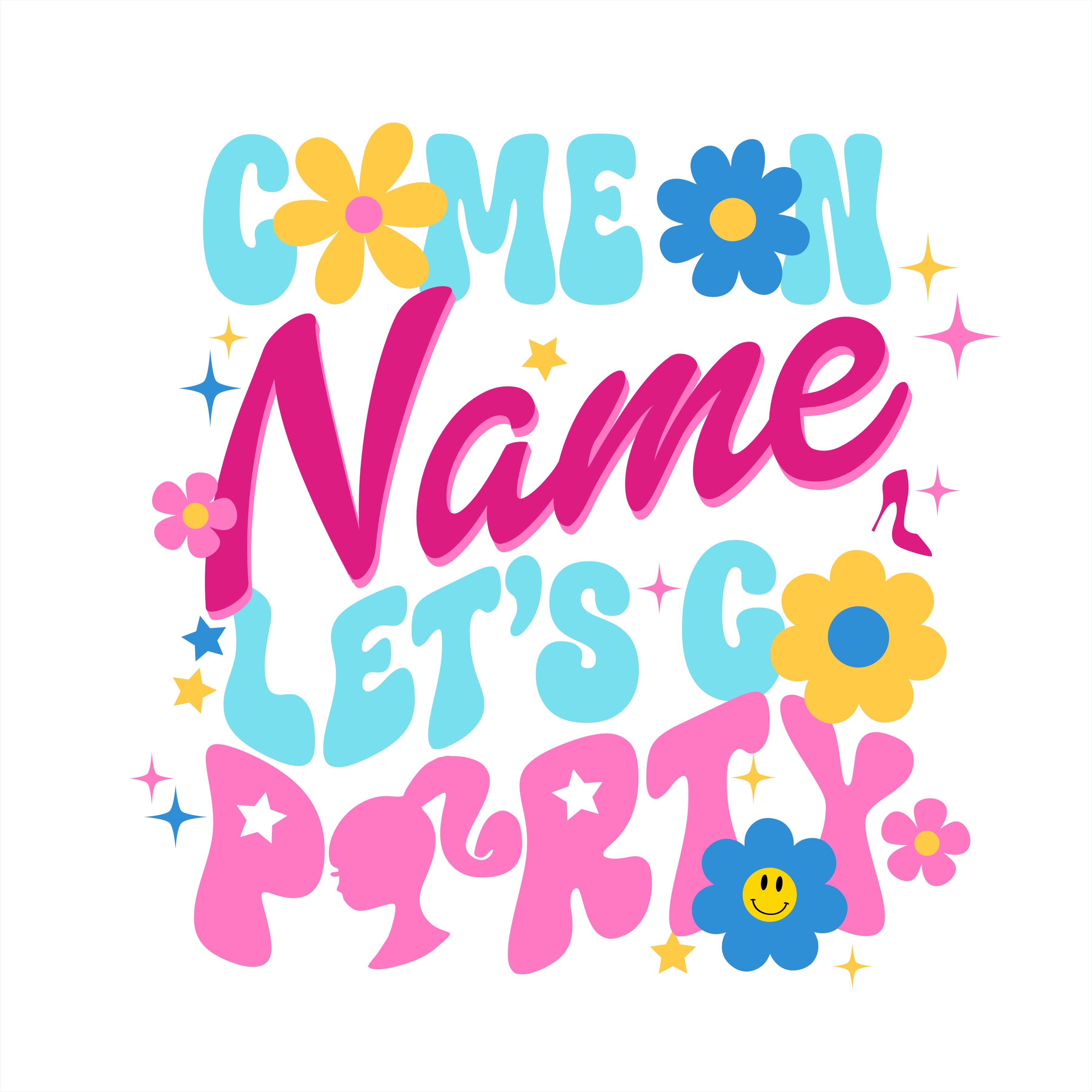 (s399-39) Barbie or Custom Name Let's Go Party