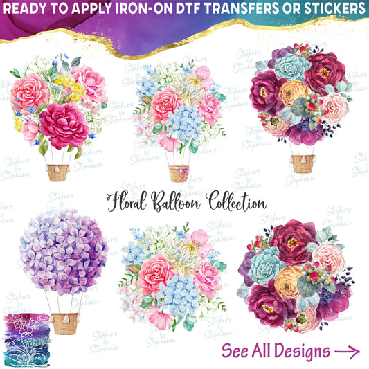 (s039) Watercolor Floral Hot Air Balloon Flowers Collection 7 Style Options