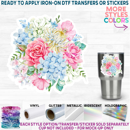 (s039) Floral Flowers Bouquets Watercolor Printed Heat Transfer or Sticker