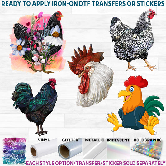 (s003-1) Illustrated Cartoon Watercolor Chicken Rooster Hen Collection 37 Style Options