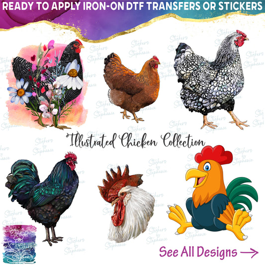 (s003-1) Illustrated Cartoon Watercolor Chicken Rooster Hen Collection 37 Style Options