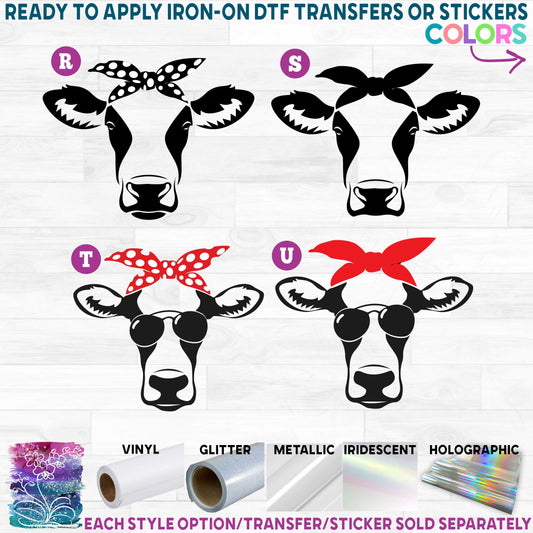 (s003-02) Cow Heifer Face with Bandana Sunglasses Printed Heat Transfer or Sticker