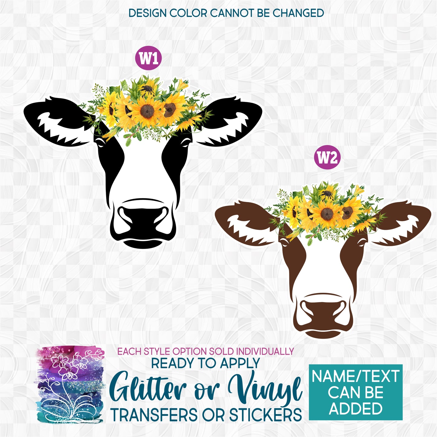 SBS-3-2 Cow Face with Sunflowers Flowers Floral Made-to-Order Iron-On Transfer or Sticker