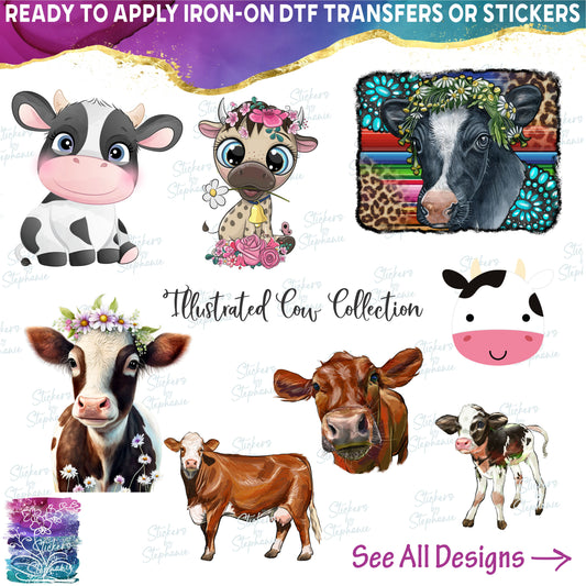 (s003-2) Watercolor Illustrated Cartoon Cow Collection 120 Style Options
