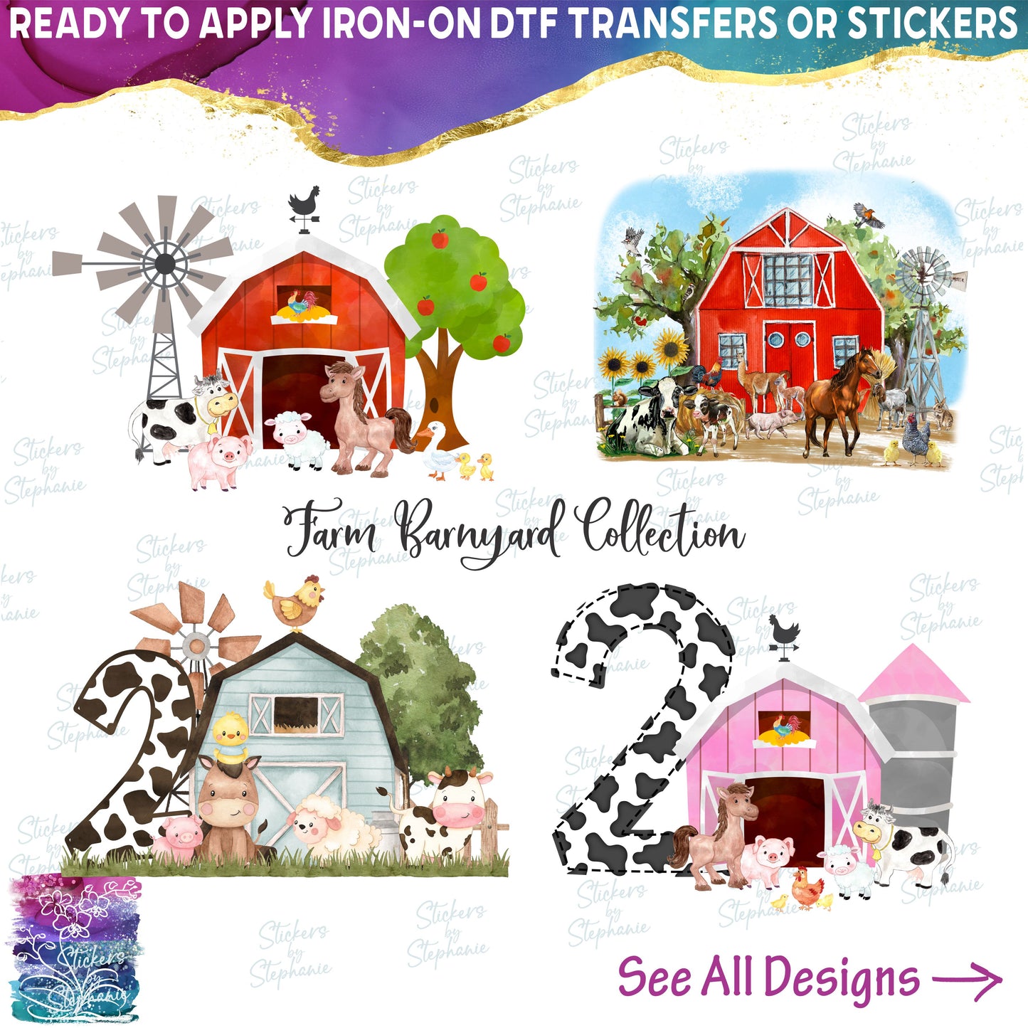(s003-16) Watercolor Barn Farm Animals Barnyard Collection