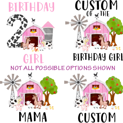 (s003-16A) Mommy of the Birthday Girl Custom Family Pink Barn Farm Animals