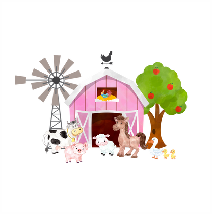 (s003-16A) Mommy of the Birthday Girl Custom Family Pink Barn Farm Animals