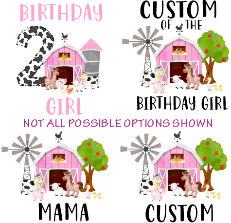 (s003-16A) Mommy of the Birthday Girl Custom Family Pink Barn Farm Animals