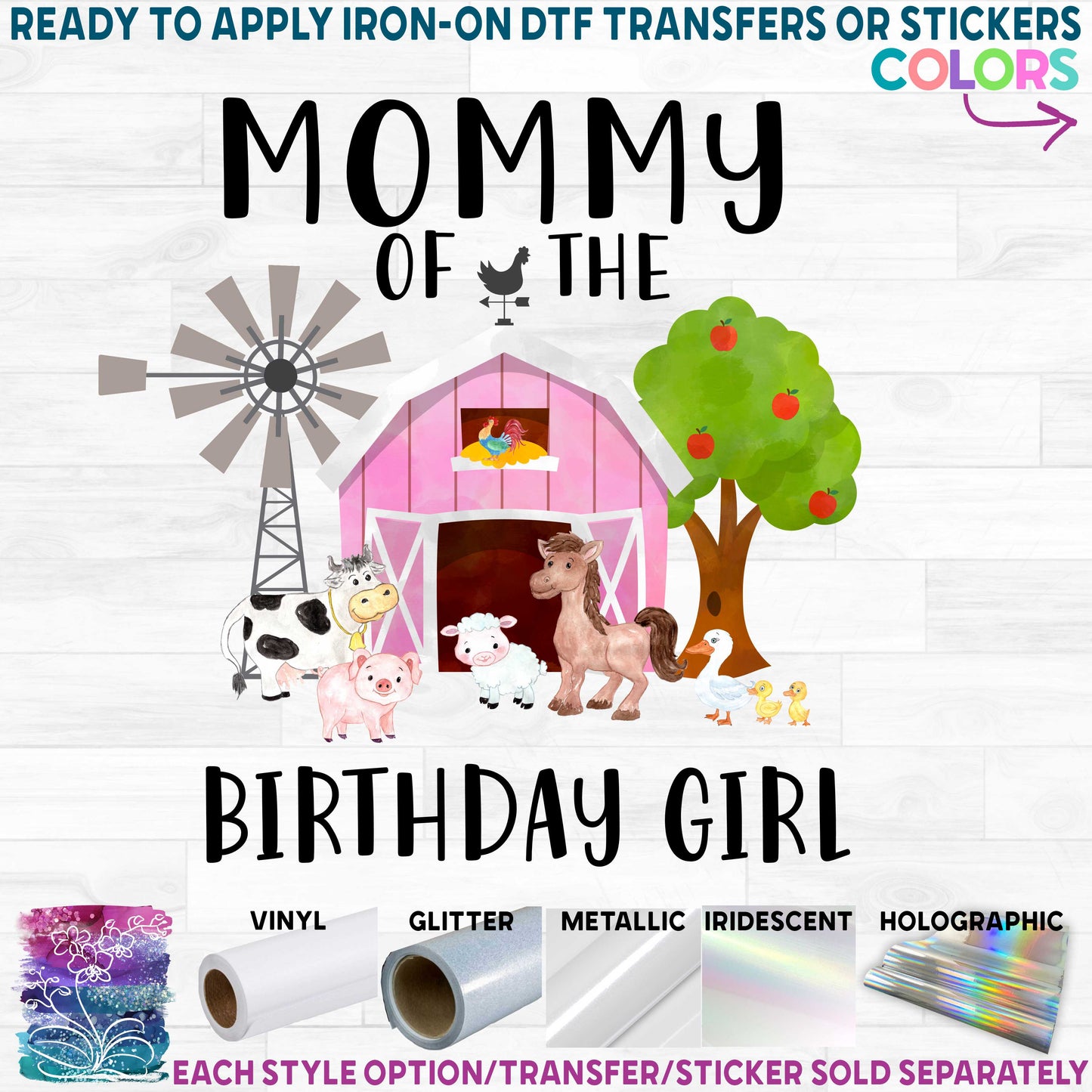 (s003-16A) Mommy of the Birthday Girl Custom Family Pink Barn Farm Animals