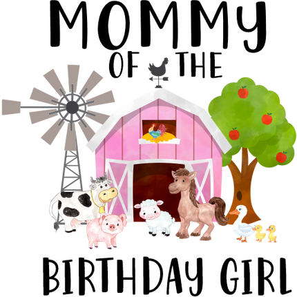 (s003-16A) Mommy of the Birthday Girl Custom Family Pink Barn Farm Animals