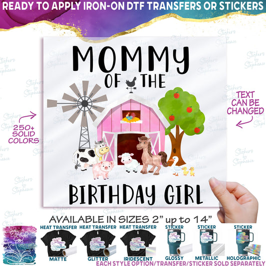 (s003-16A) Mommy of the Birthday Girl Custom Family Pink Barn Farm Animals