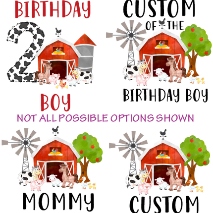 (s003-16B) Red Barn Farm Animals Age Custom Name Text Family