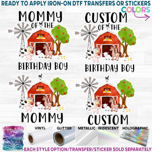 (s003-16B) Red Barn Farm Animals Age Custom Name Text Family Printed Heat Transfer or Sticker