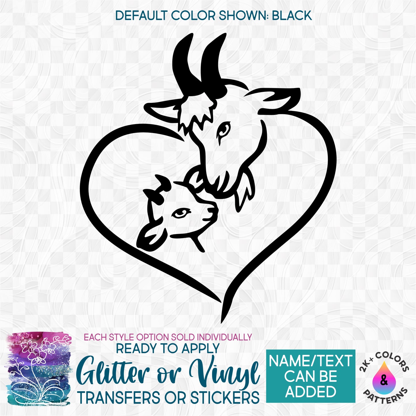 (s003-3H) Goat Love Heart Mommy Baby Kid Glitter or Vinyl Iron-On Transfer or Sticker