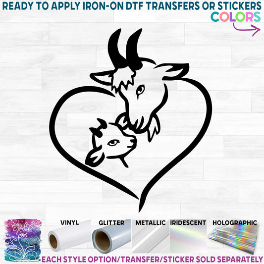 (s003-03H) Goat Love Heart Mommy Baby Kid Printed Heat Transfer or Sticker