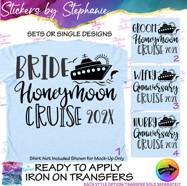 (s03Y-064) Bride Groom Wifey Hubby Honeymoon Anniversary Cruise Iron-On Transfer