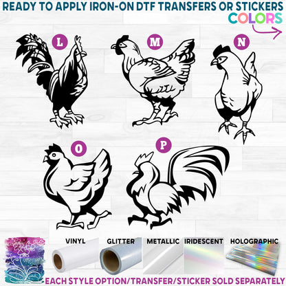 (s003-01) Chicken, Hen, Rooster Printed Heat Transfer or Sticker