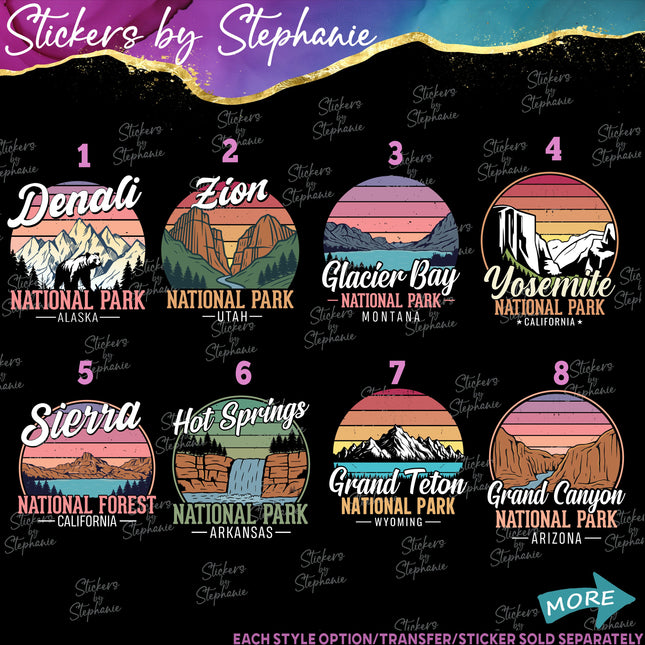 (s04-144) Retro Sunset State National Parks Iron-On Transfer